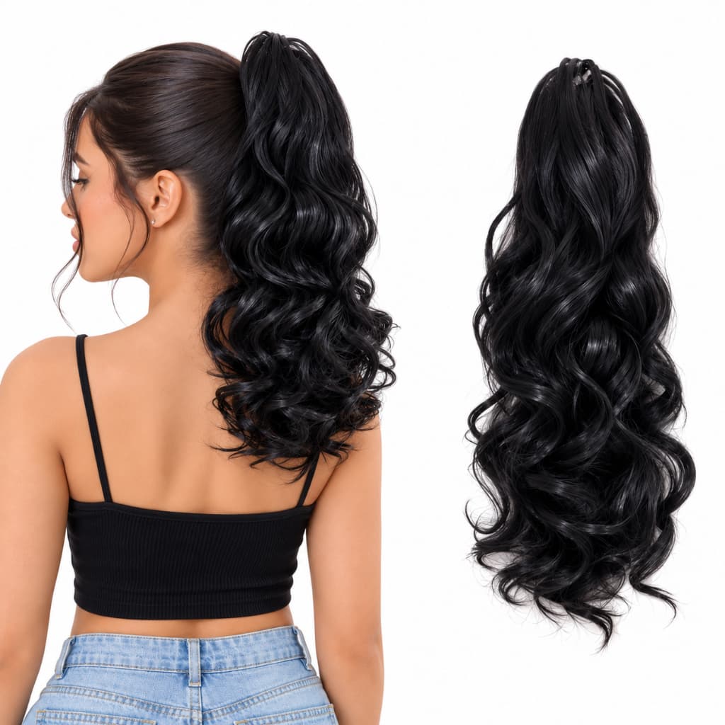 Aplique Rabo de Cavalo Longo com Degradê Natural Fibra Orgânica Presilha