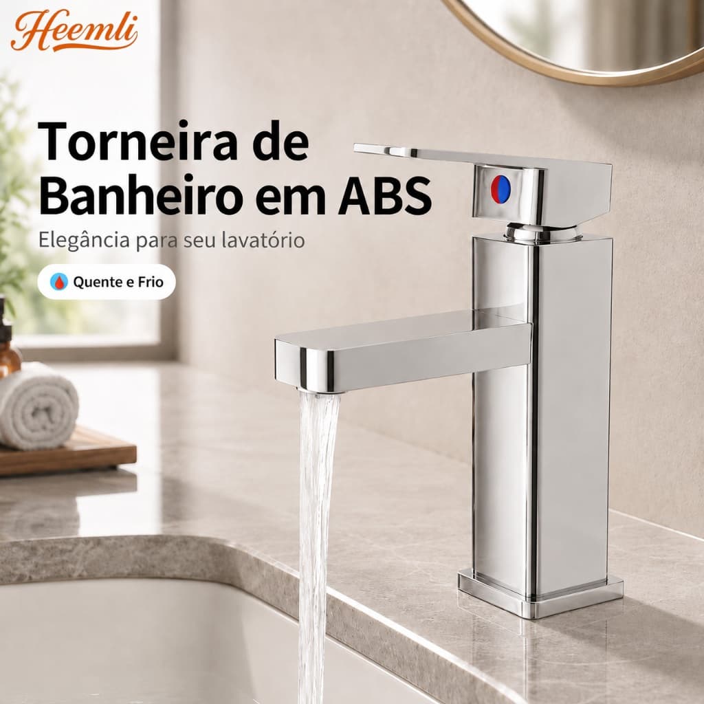 Heemli Torneira para Banheiro em ABS Cromado Monocomando Água Quente e Fria Moderna