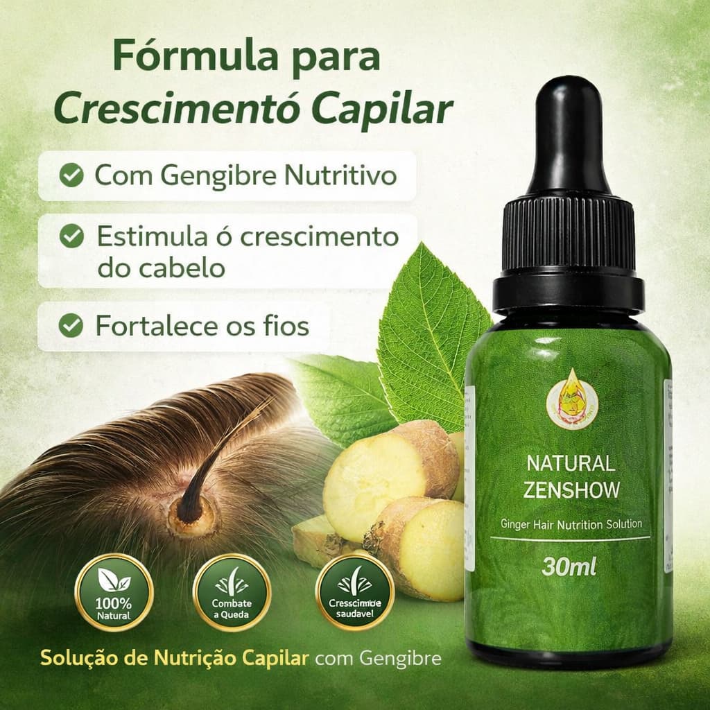 Óleo Essencial ZenShow Para Crescimento de Cabelos Capilar Tração Louco Gengibre Selvagem 30ml