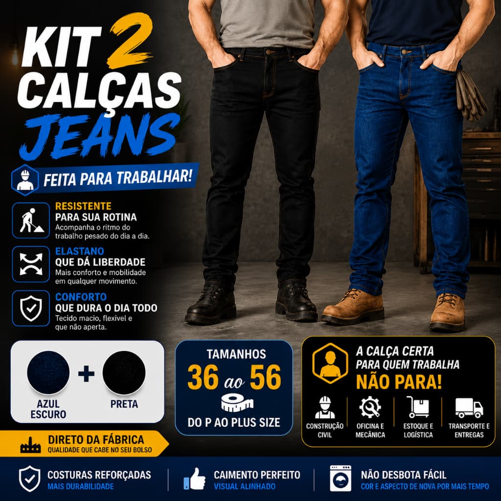 Kit 2 Calça Jeans masculina Reta Premium Para Trabalho com Elastano