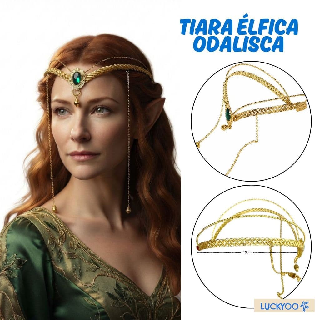 Tiara Élfica Odalisca Headpiece Coroa Medieval Acessório de Cabelo Dança do Ventre Cigana Fantasia Cosplay Carnaval