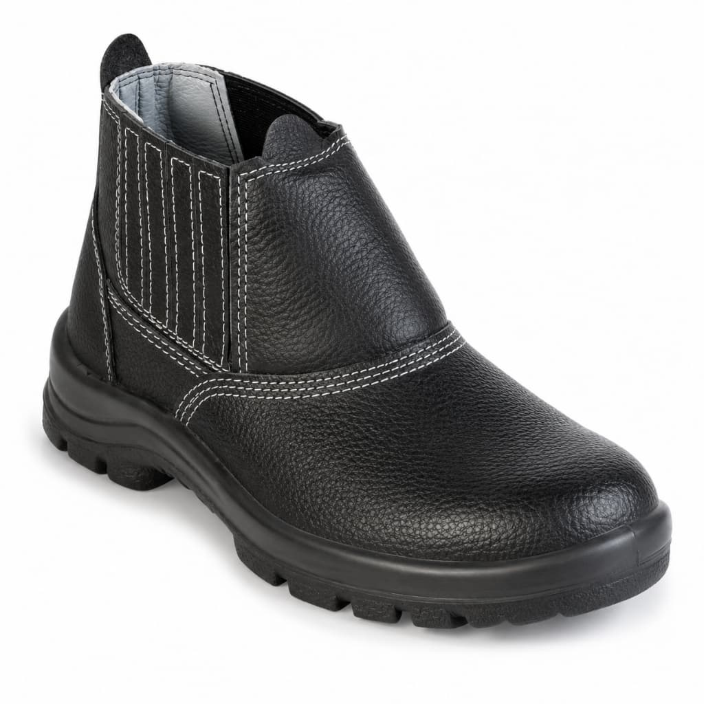 Bota Botina Segurança Couro Legítimo Elástico Lateral Biqueira CA EPI Trabalho Botina Masculina
