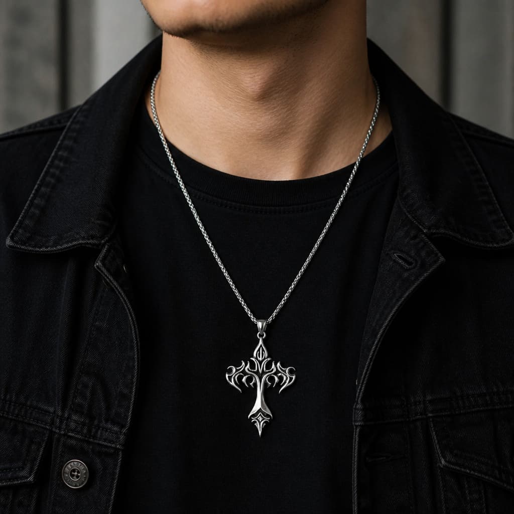 Colar Corrente Crucifixo Cruz Punk Gótico