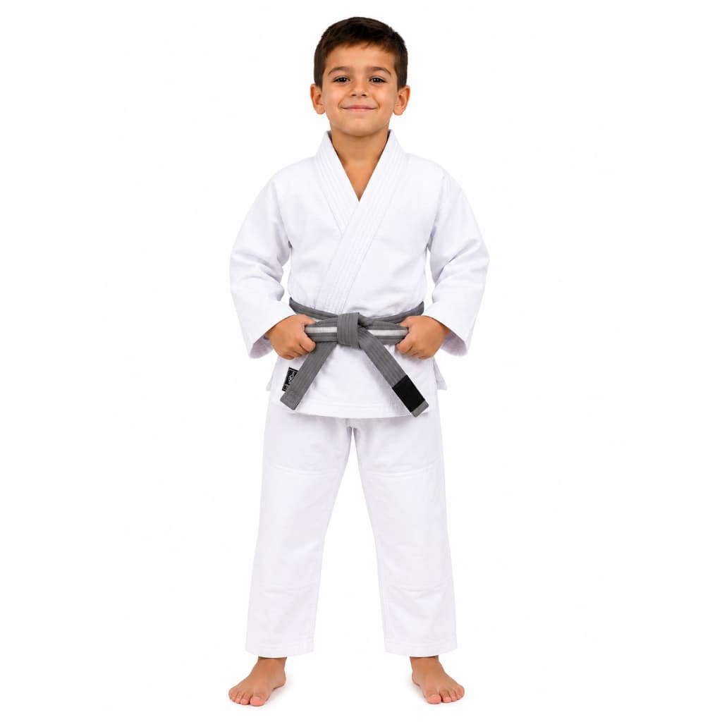Faixa Jiu Jitsu Infantil Cinza Com Listra Branca