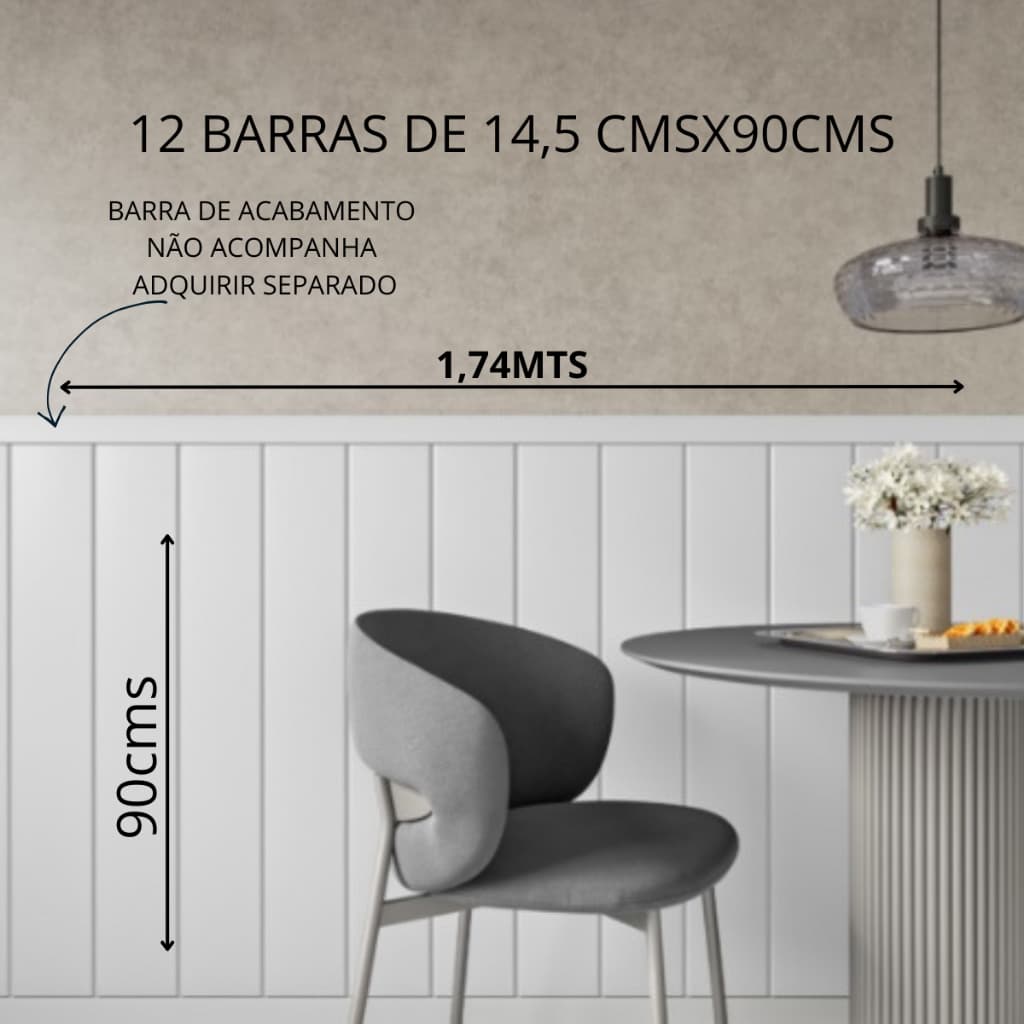 Painel Ripado Shiplap-Lambri MDF Autocolante 1,74mts larg x 90cms alt