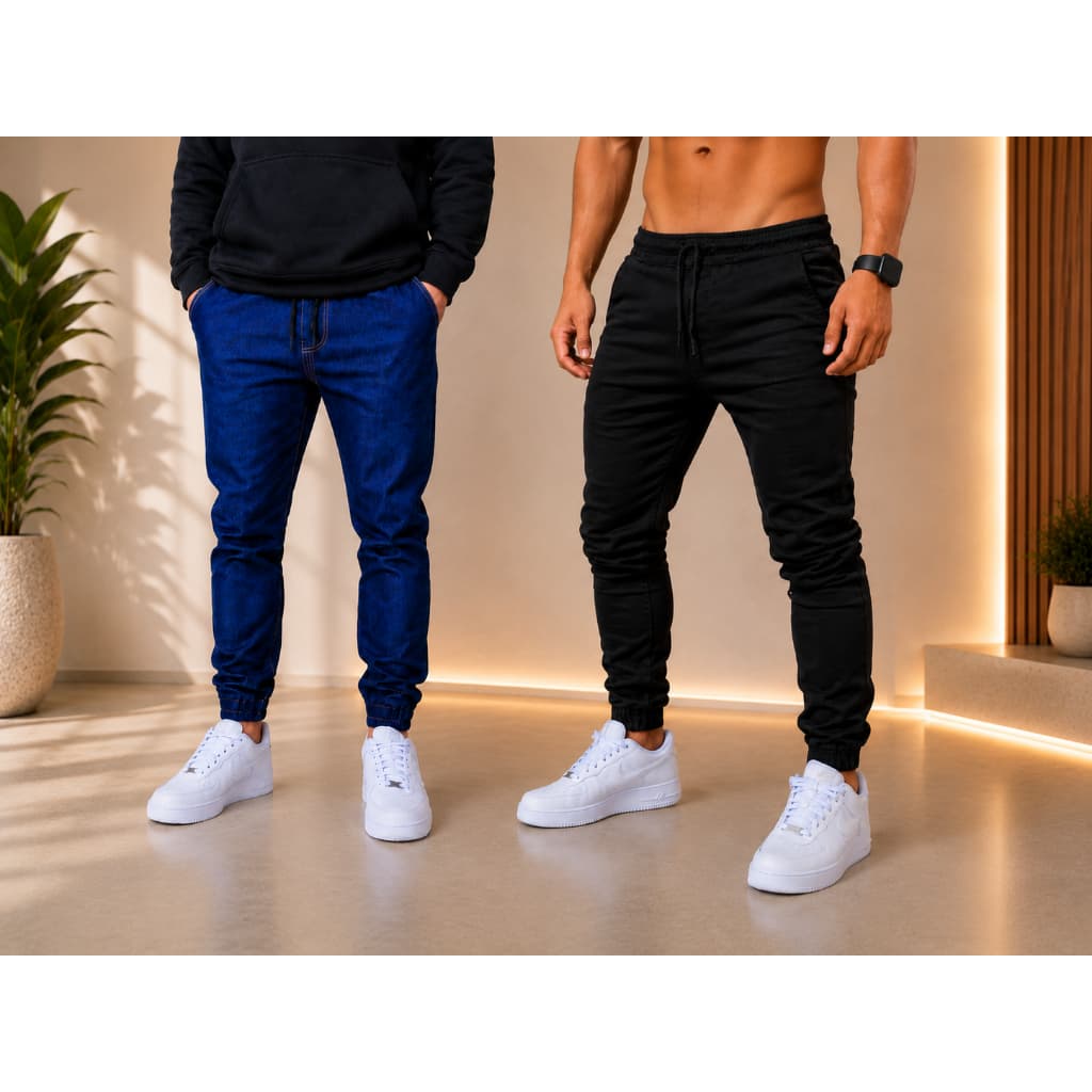 Calças Jeans  Masculinas Jogger Com Punho