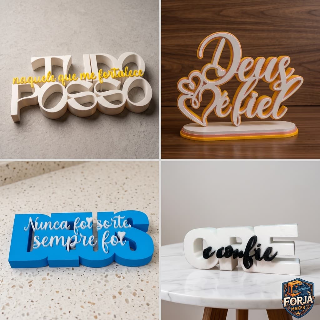 Frases Decorativas 3D - Inspiração e Fé - Vários Modelos