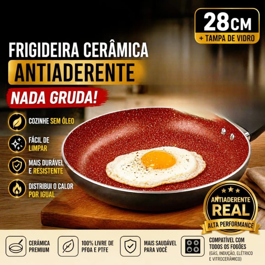 Frigideira Revestimento Ceramico Antiaderente 28cm Resistente Facil Limpeza