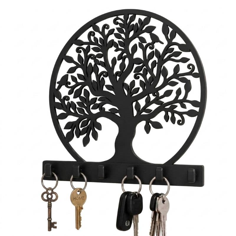 Porta Chave De Parede Árvore Da Vida 6 ganchos p/ 6 chaves decoração Com Fita Dupla Face Sem Furos Decorativo 23cm x20cm
