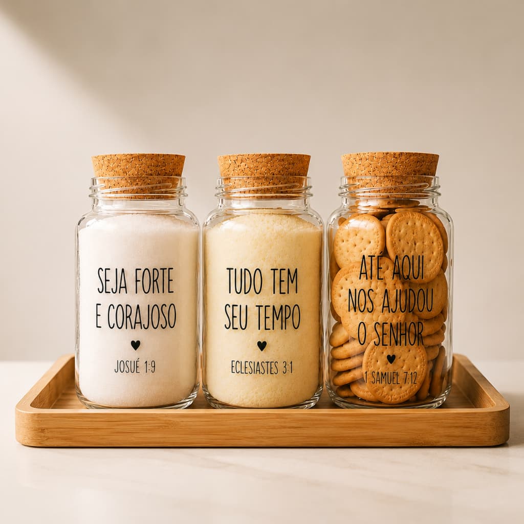 Kit Cantinho do Café | Mantimentos | Potes de Vidro 810 ml + tampa rolha cortiça| Arroz Macarrão Açúcar