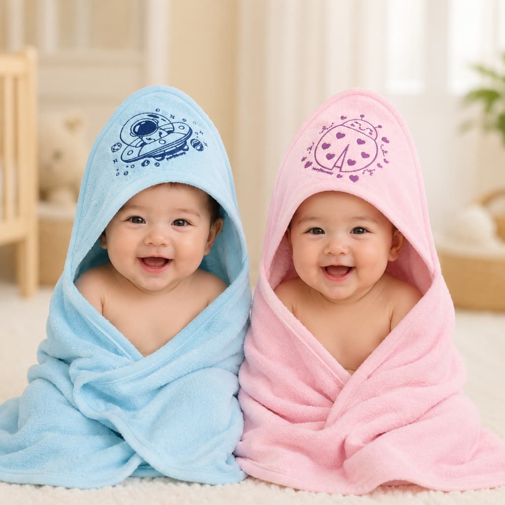 Toalha de Banho para Bebê Recém-Nascido com Capuz 65x65cm Estampada Tecido Premium Menino Menina