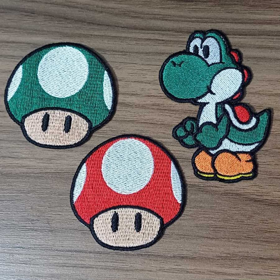 Patch Bordado Cogumelo Toad e Dinossauro Yoshi Mário | Com Termocolante