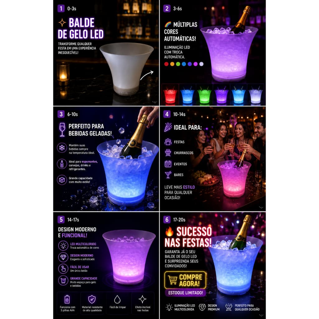 Balde Geladeira Iluminado Led Bluetooth Caixa Som Portatil Branco Festa Eventos