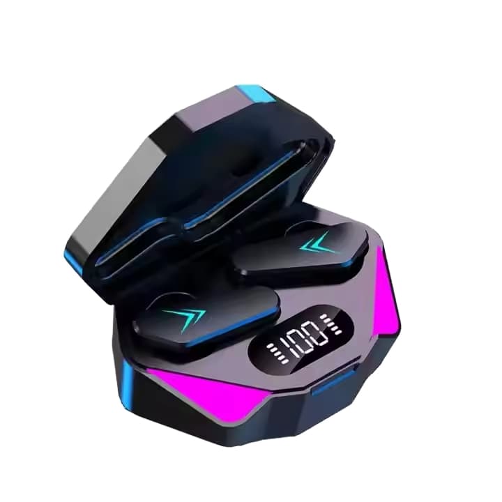 Fone Bluetooth 5.3 TWS Sem Fio RGB LED Touch Type-C Display Digital Gamer Estéreo Surround,Jogos Ruído Cancelando e Mic