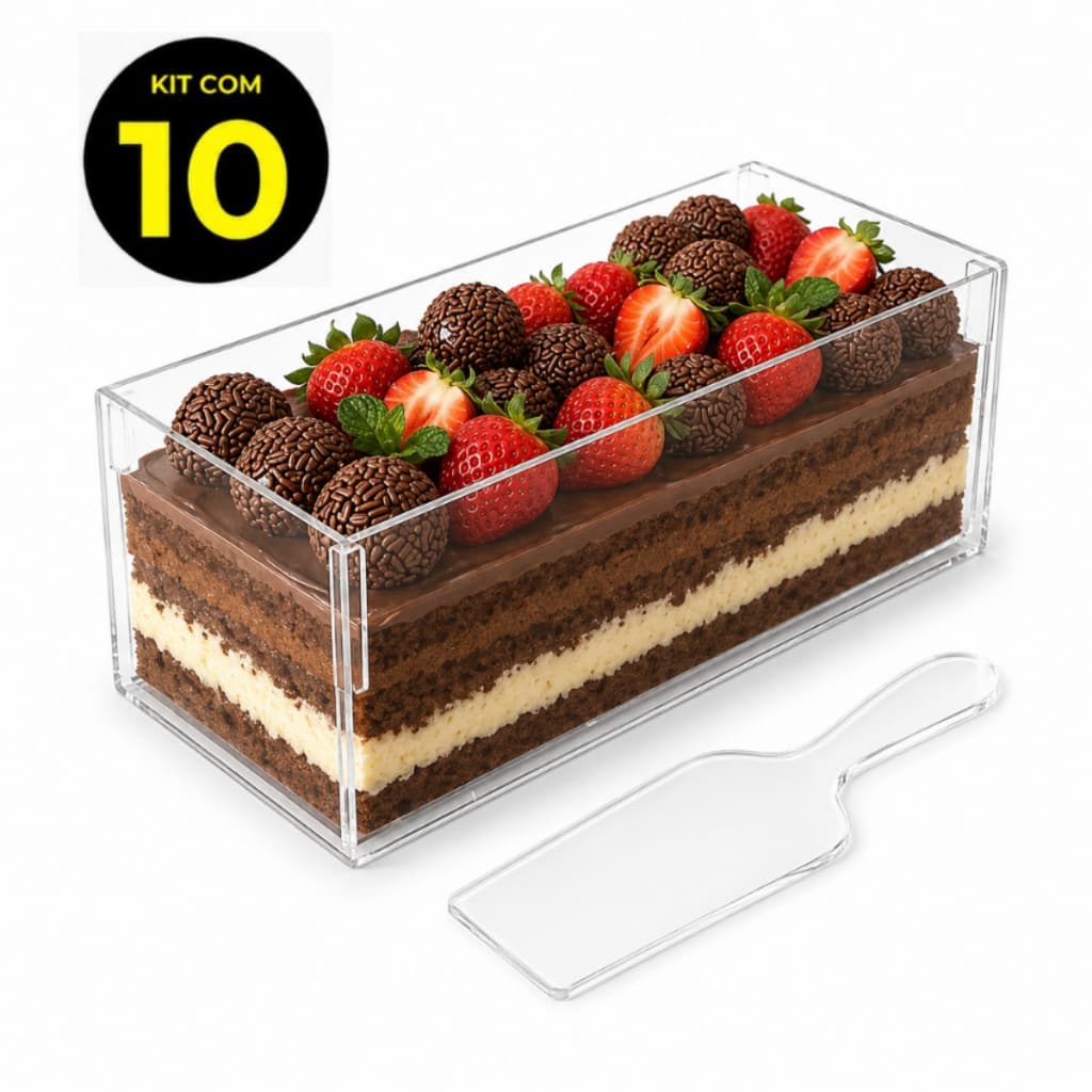 Kit 10 Slice Cake Forma 30x10x10 Acrílico Fatia Bolo Confeitaria Formas Transparente Cristal