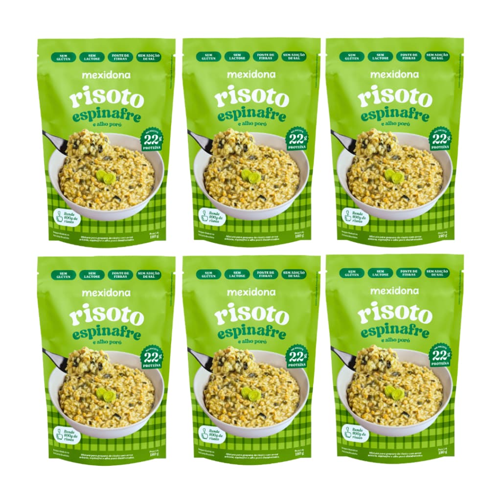 Mexidona Kit 6 Risotos Espinafre e Alho Poró 180gr. Gourmet, Natural, Refeição Prática Fácil Preparo