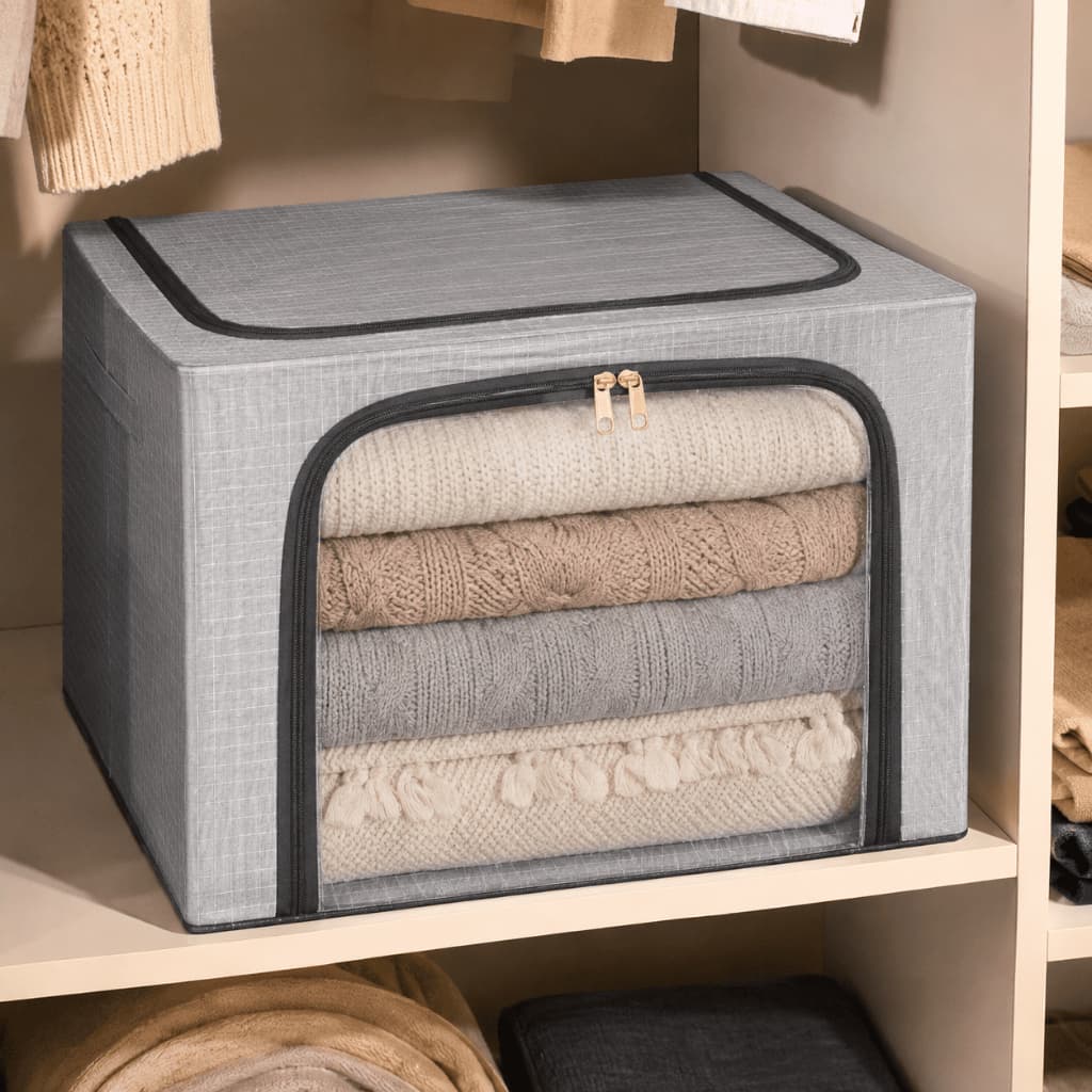 `Caixa Organizadora Multiuso 24L Dobrável com Zíper Transparente para Closet Guarda-Roupa