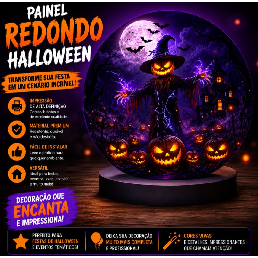 Painel Redondo Decoração de Halloween  Casa Tecido Sublimado C/Elástico 0,85x2,10m