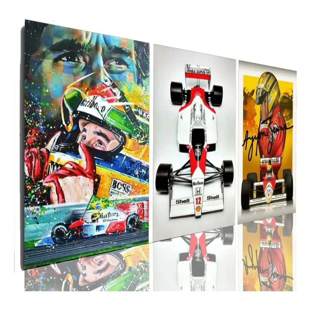 Kit 3 Quadros Ayrton Senna F1 McLaren Decoração Sala