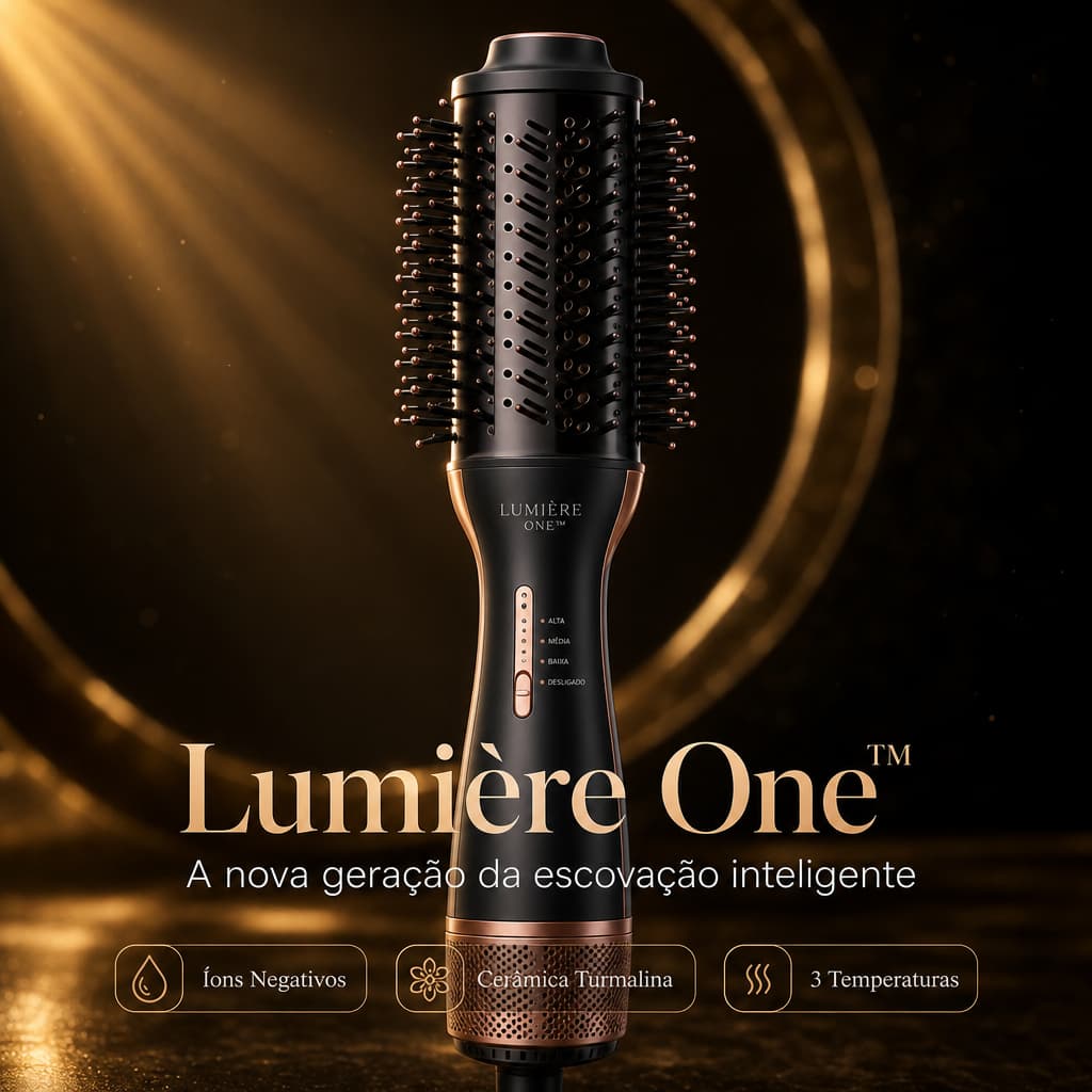 Lumière One™ Escova Secadora 5 em 1 Íons Negativos Cerâmica - Alisa Modela Sem Frizz | 1200W