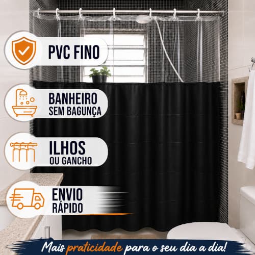 Cortina de Chuveiro Box 100 % PVC  C/ Ilhos e C/ Ganchos - Diversos