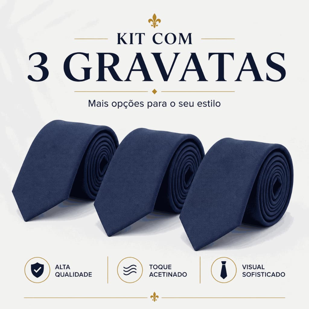 Conjunto 3 Gravata Slim Terno Luxo Social Padrinho Tecido Premium Casamento Decorativa
