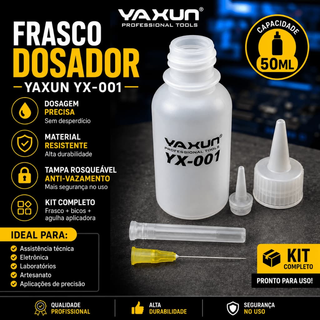 Dispenser Frasco 50ml Yaxun Para Alcool Isopropílico Ponta Agulha Manutenção Celular e outros afins