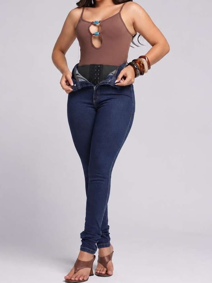 Calça Jeans Feminina Cintura Alta com Cinta Modeladora Interna Premium