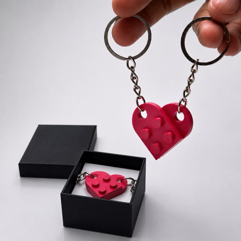 Par Chaveiro Coração Tipo Lego + BRINDE Caixinha Presente Casal Namorados e Amizade Fofo Super Fofo!