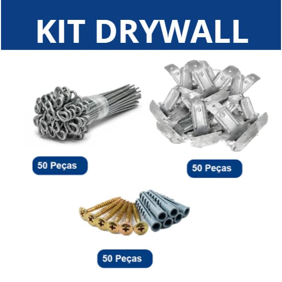 Kit Drywall Completo 200 Peças: 50 Reguladores Anão + 50 Tirantes (escolha o tamanho) + 50 Parafusos e 50 Buchas Nº6