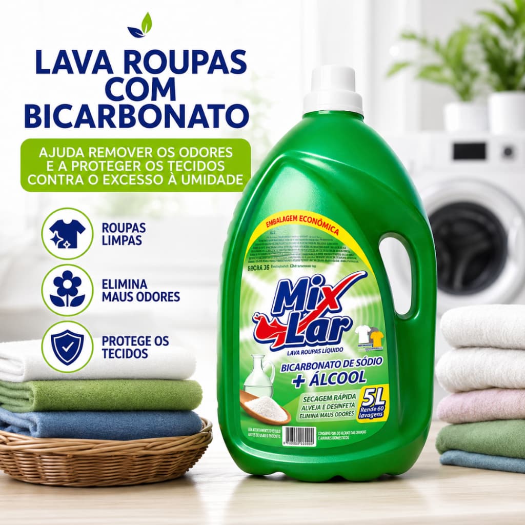 Lava Roupas Sabão Com Bicarbonato 5l com Bicarbonato de Sódio