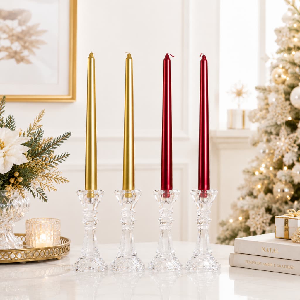 Vela de Parafina Metalizada Conica Vermelha Dourada 20cm  2 unidades Natal
