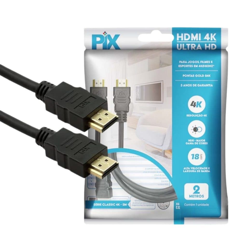 Cabo HDMI 4k 2 Metros Ultra HD hdr 60hz Pix Original TV Note