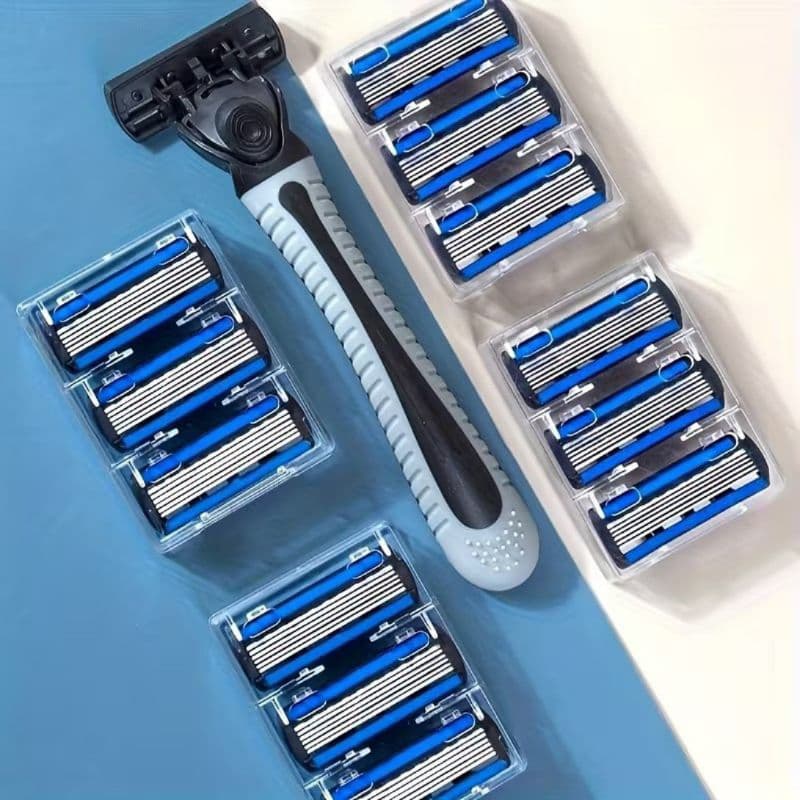 Barbeador Masculino 6 Lâminas + 6 Refis Cartucho Descartável Corte Suave Aparelho de Barbear Corte Preciso