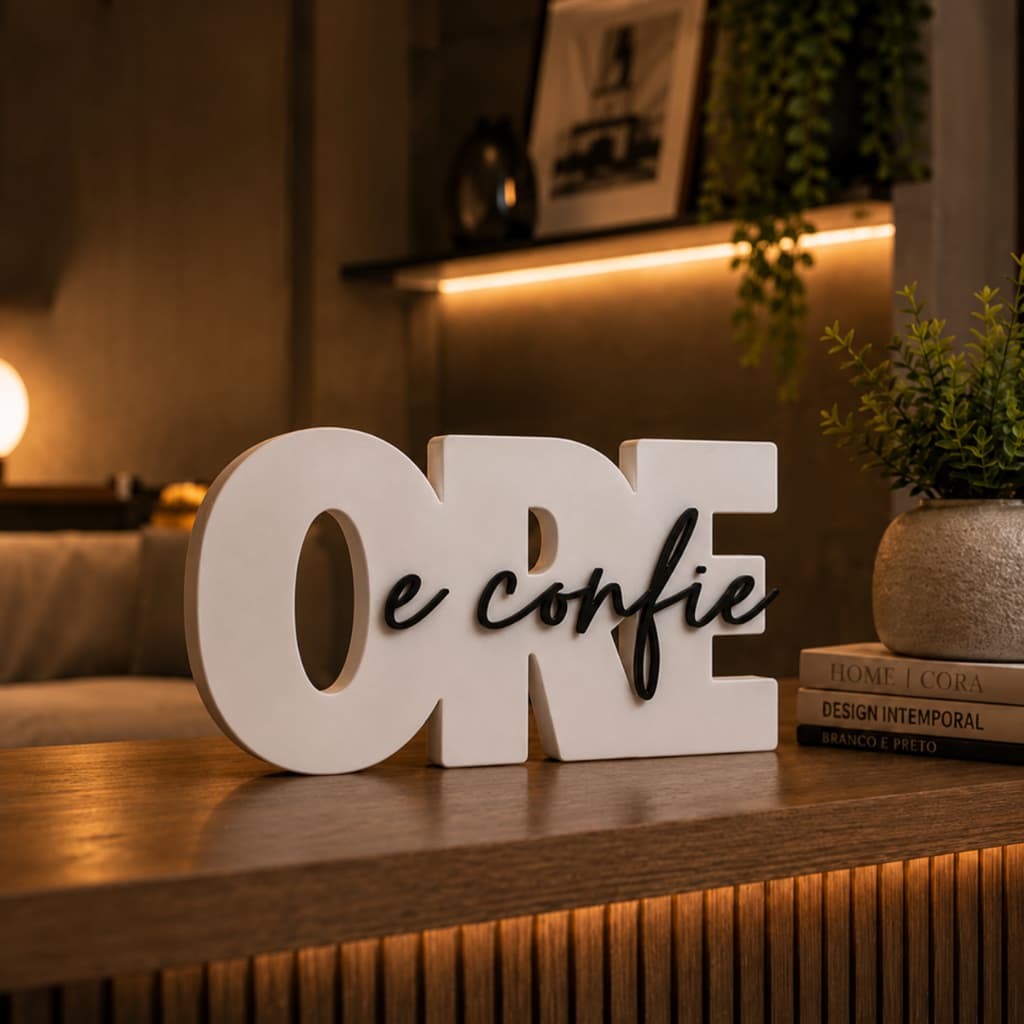 Letreiro Decorativo Ore e Confie 1 Peça Para Sala Quarto Escritório Decoração Religiosa Moderna