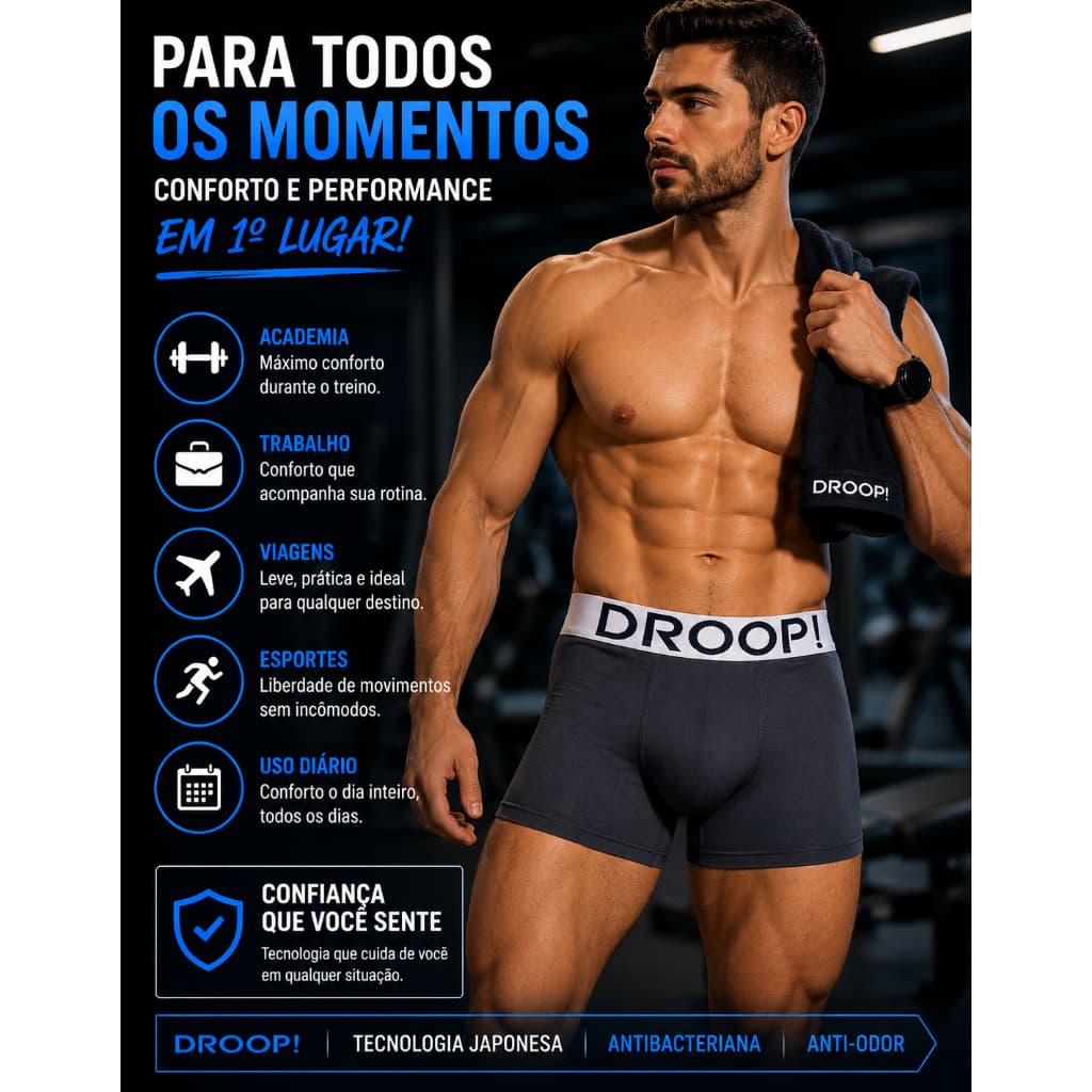 Kit 10 Cuecas Boxer Droop! - A Cueca do Futuro!!! Anti-odor