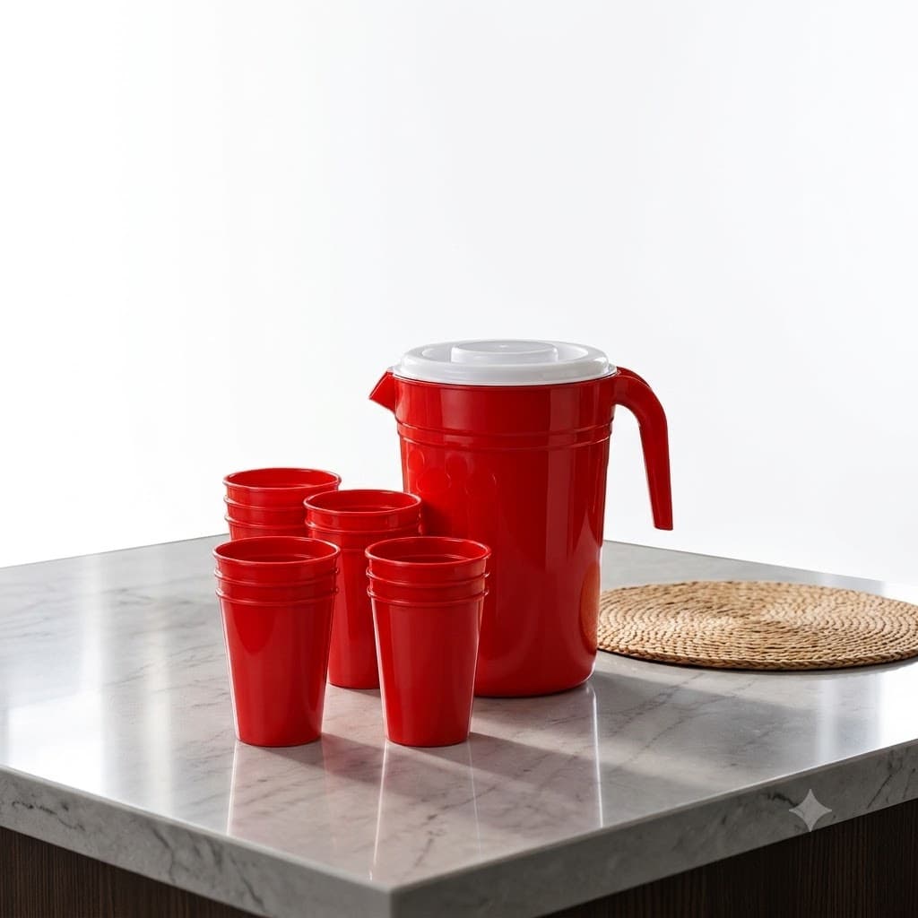 Jogo de Jarra 2 Litros com 5 Copos Plástico Premium BPA Free