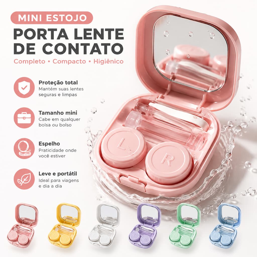 Mini Estojo Porta Lente de Contato com Espelho Kit Pinça Ventosa para Viagem