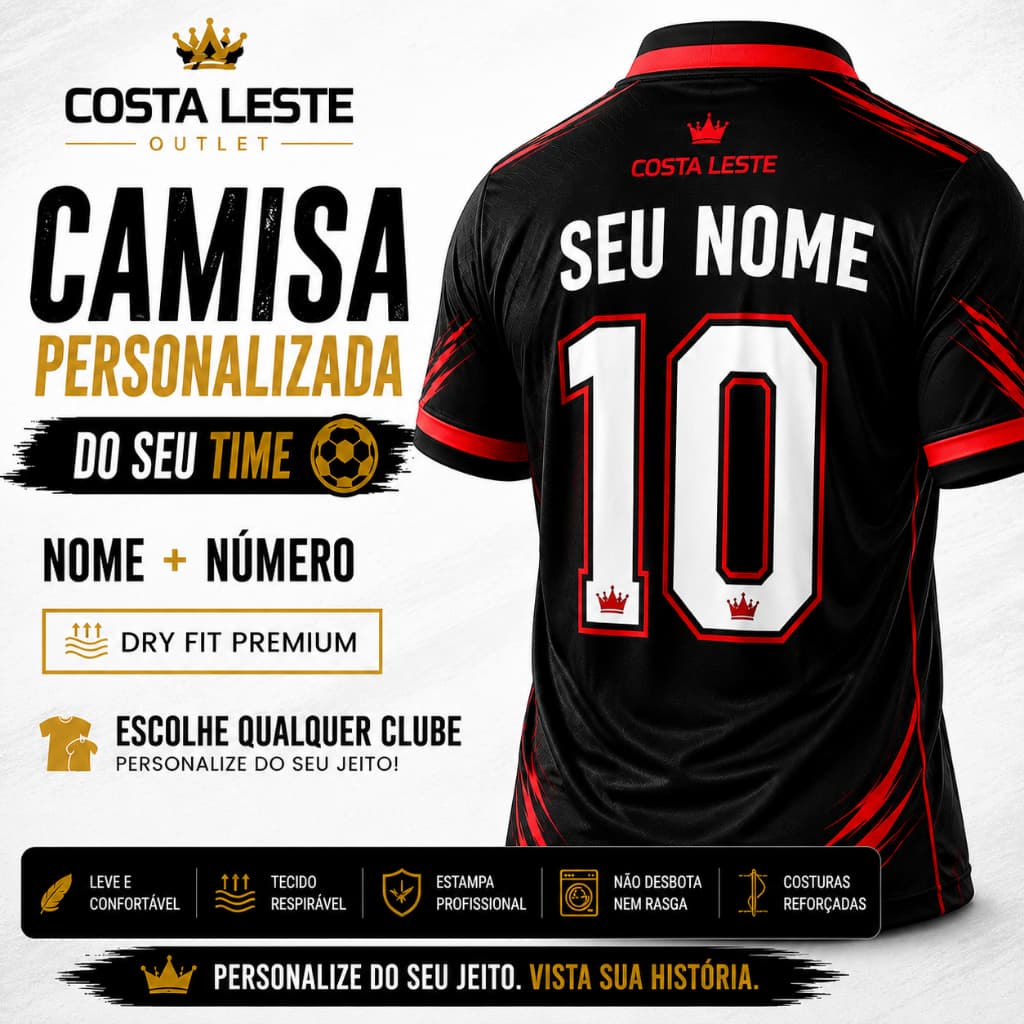 Camisa Personalizada I Escolha seu Time I Nome + Número I Dryfit Premium I Futebol I