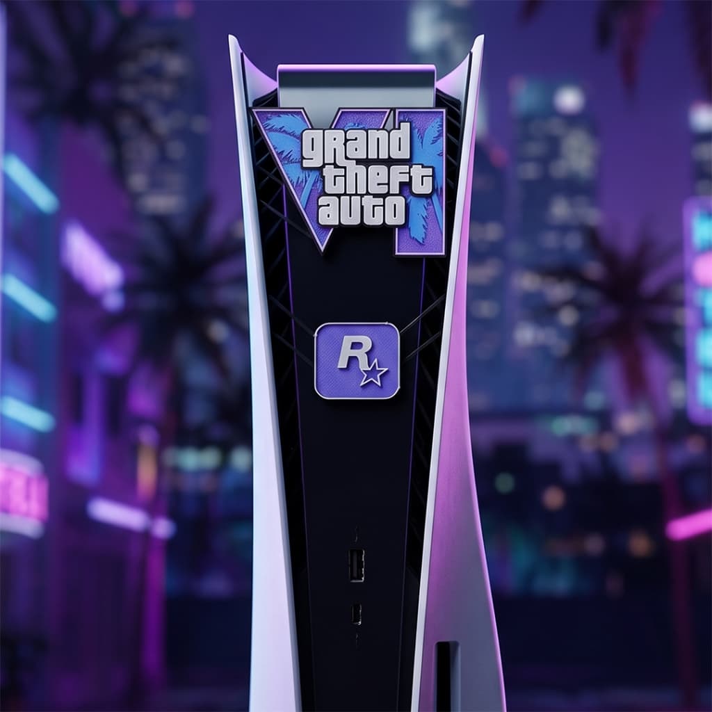 Painel Decorativo GTA VI para PS5 (Fat, Slim e Pro) - Capa de Centro Impressão 3D