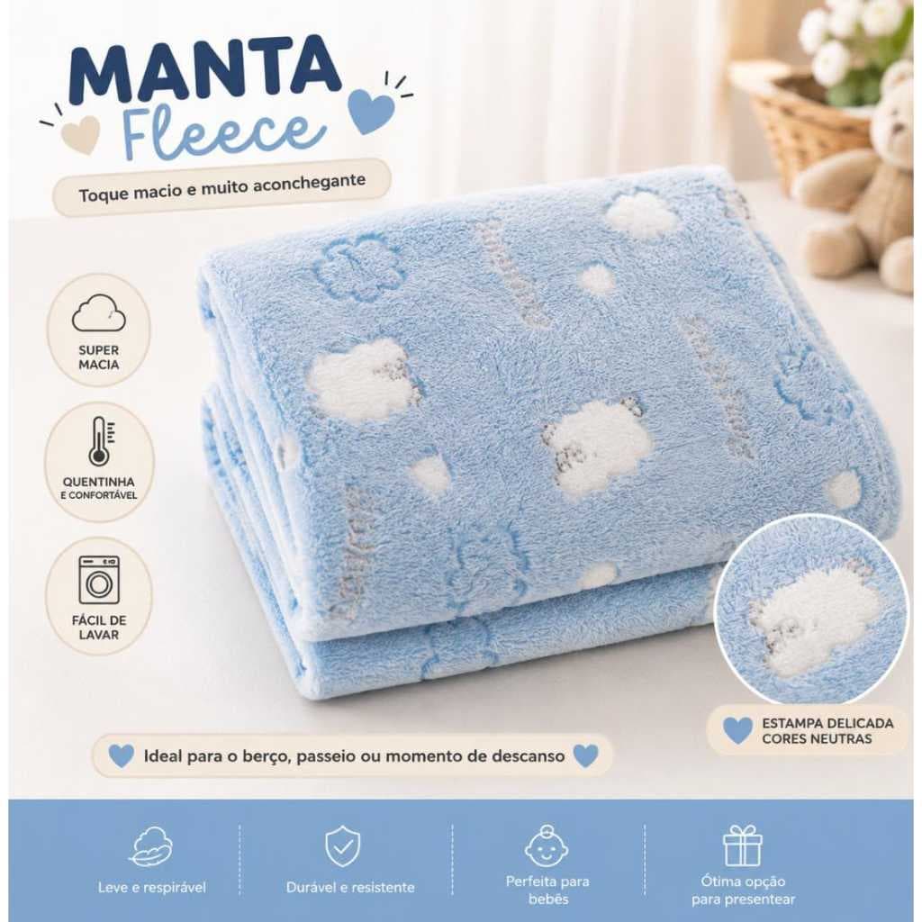 Manta Fleece Bebê Macia e Confortável | Cobertor Infantil para Berço, Carrinho e Maternidade