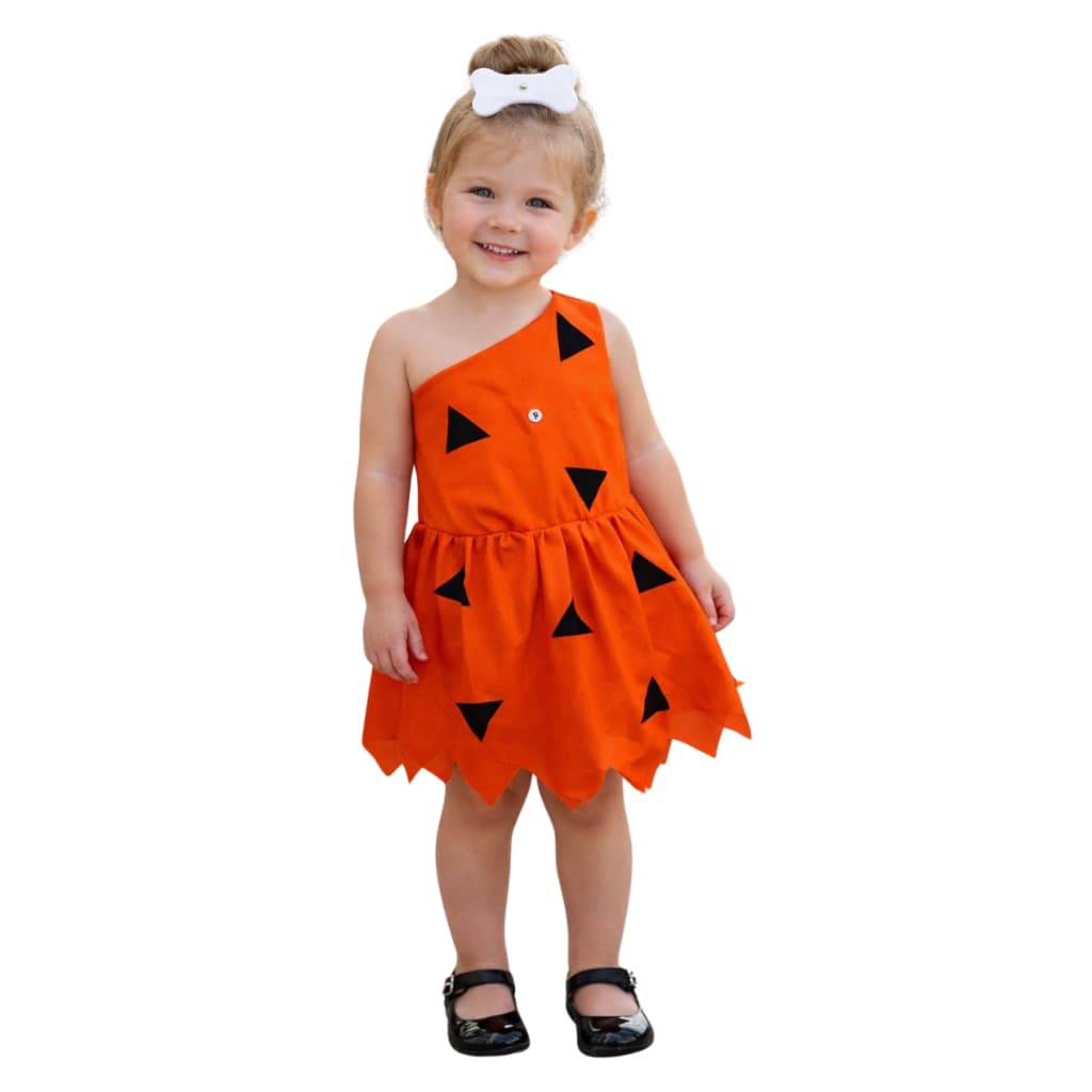 Vestido da Pedrita com Lacinho de Ossinho  flintstones , Menina das Cavernas - Fantasia Infantil Menina Mesversário