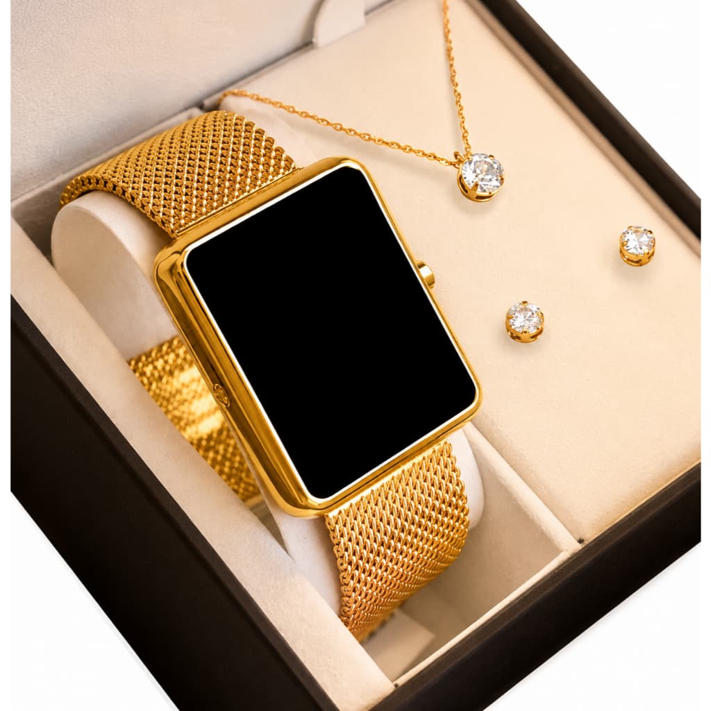 Relogio Feminino Pulso Digital Dourado 3242