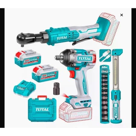 Kit TOTAL 3 em 1 Chave de Impacto Catraca Lanterna 20V 2 Baterias