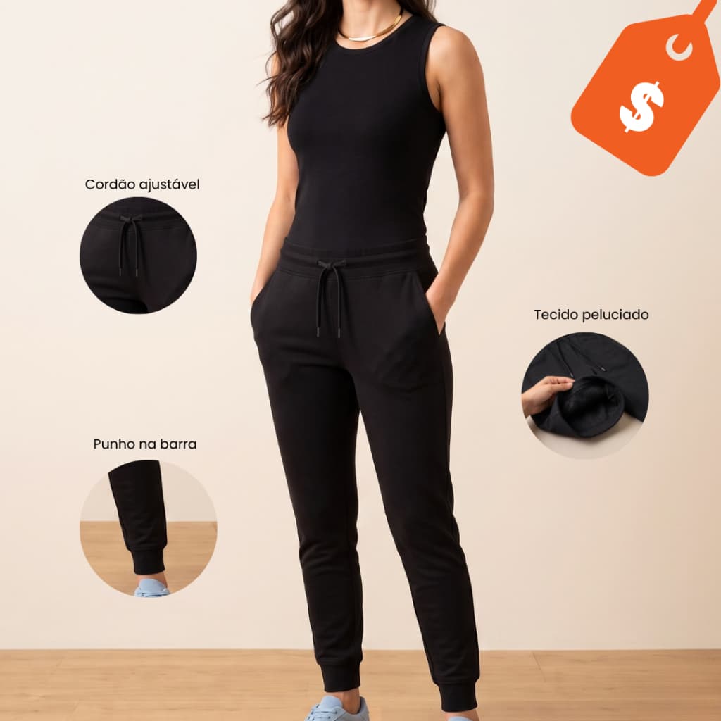 Calça Feminina Moletom Jogger Tecido Premium Peluciado Flanelado Quentinho Com Bolso