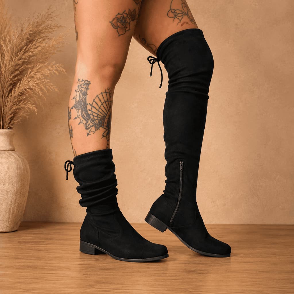 Bota Over Montaria The Knee Cano Alto Camurça Botinha Feminina Casual Promoção