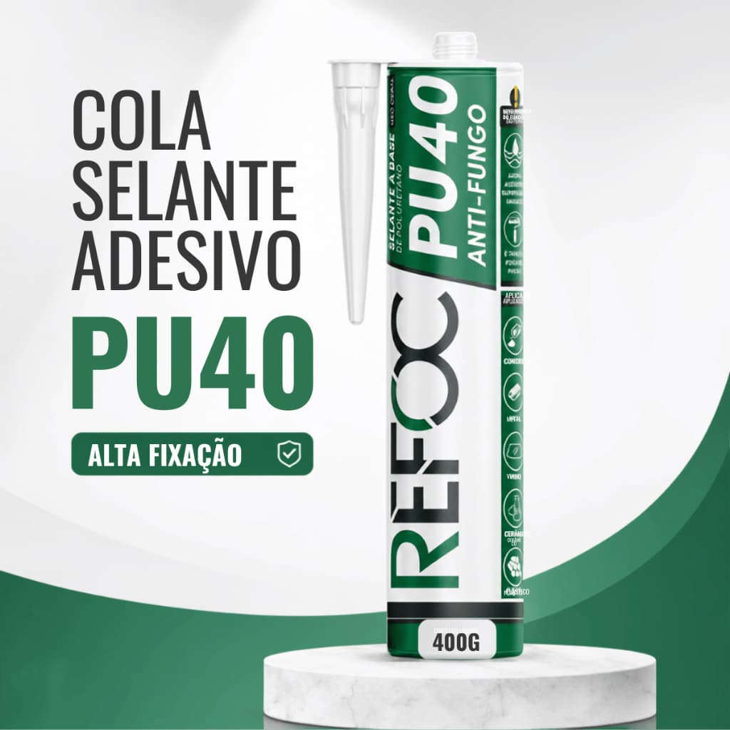 Cola Selante Adesivo PU40 Poliuretano Silicone Multiuso Pu40 400g AntiFungo Preto Branco Cinza Refoc