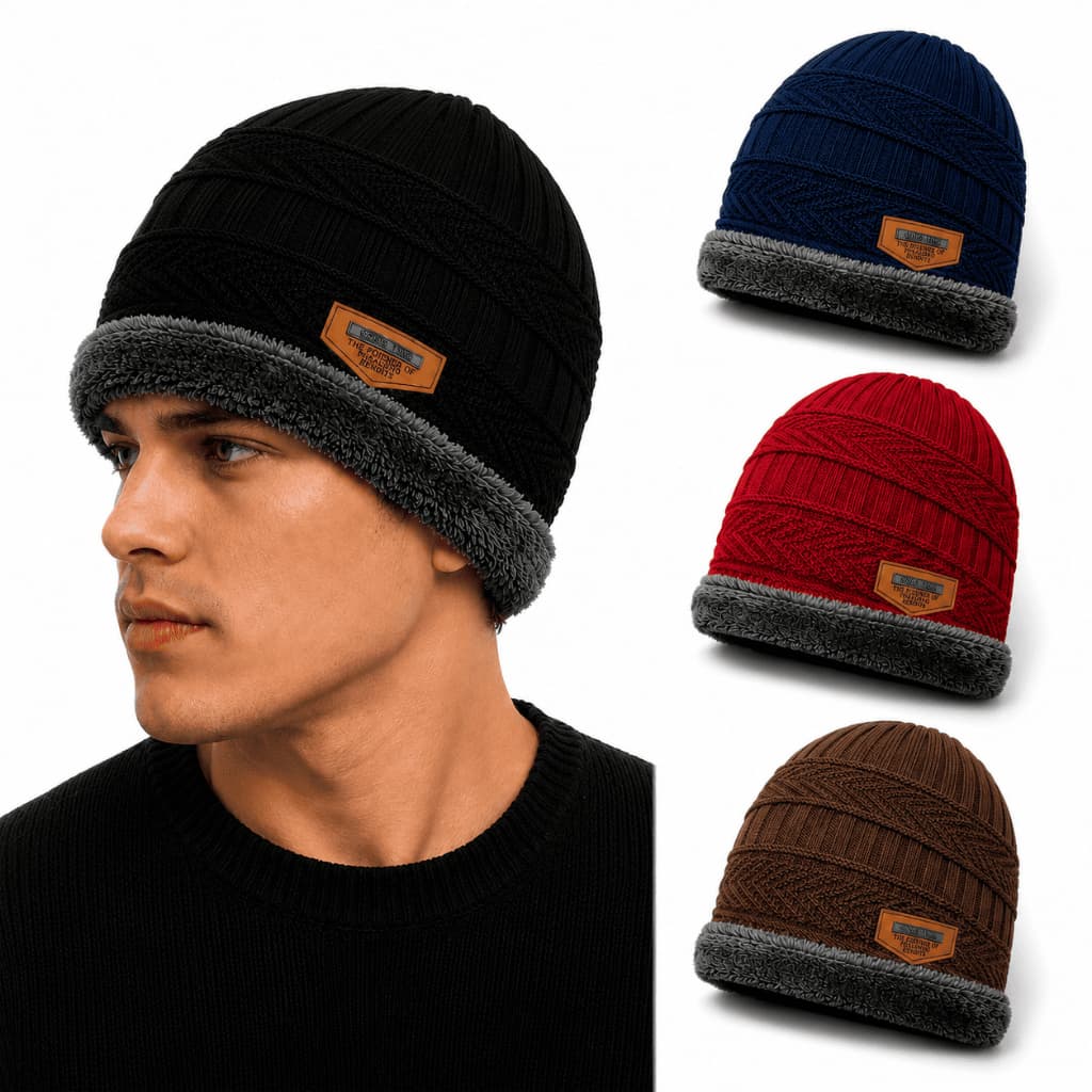 Touca Masculina 4 Cores Térmica Inverno Gorro com Forro de Pelúcia Quente para Frio Preto e Marrom
