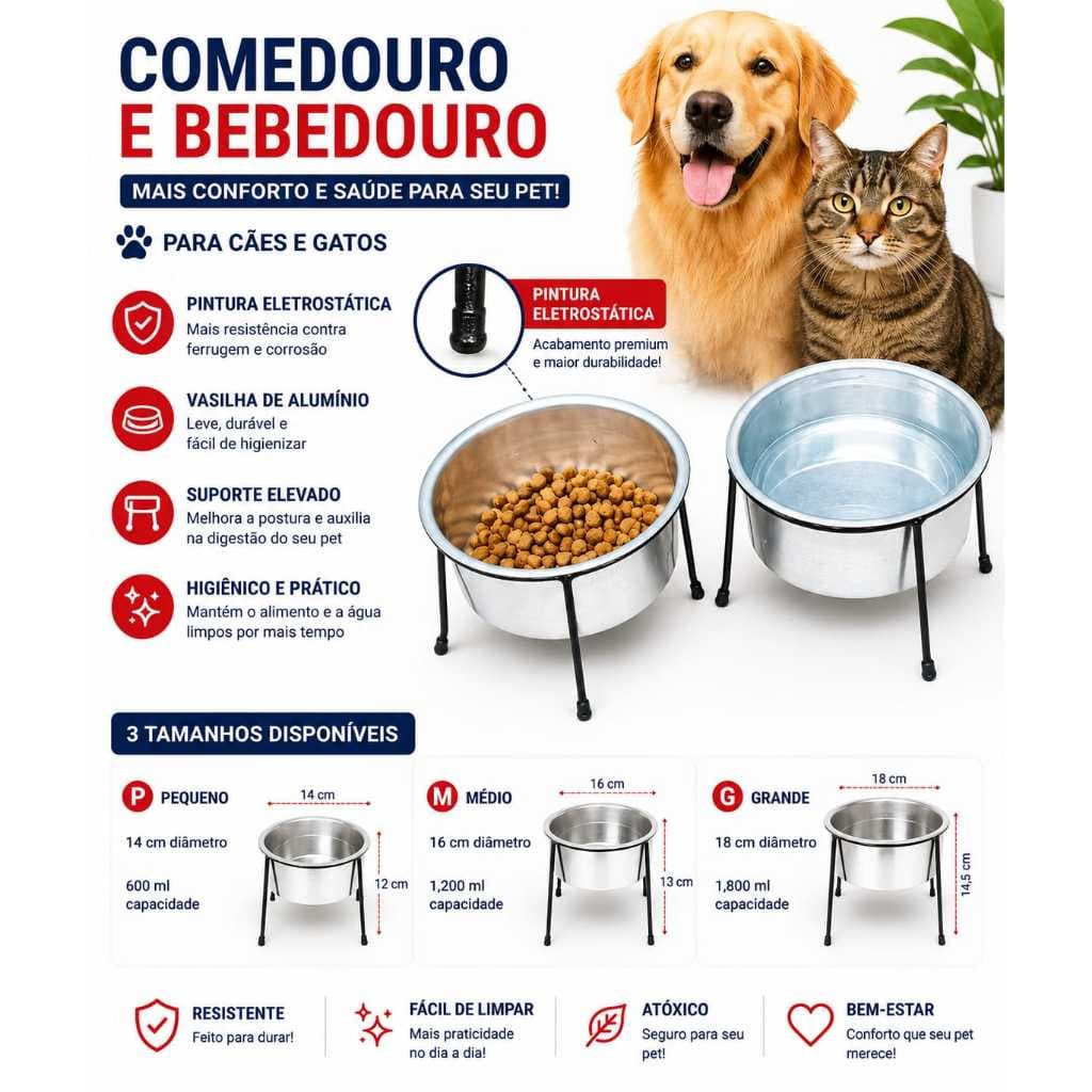 Comedouro e Bebedouro Ergonômico Pet Anti Formiga Para Caes e Gatos