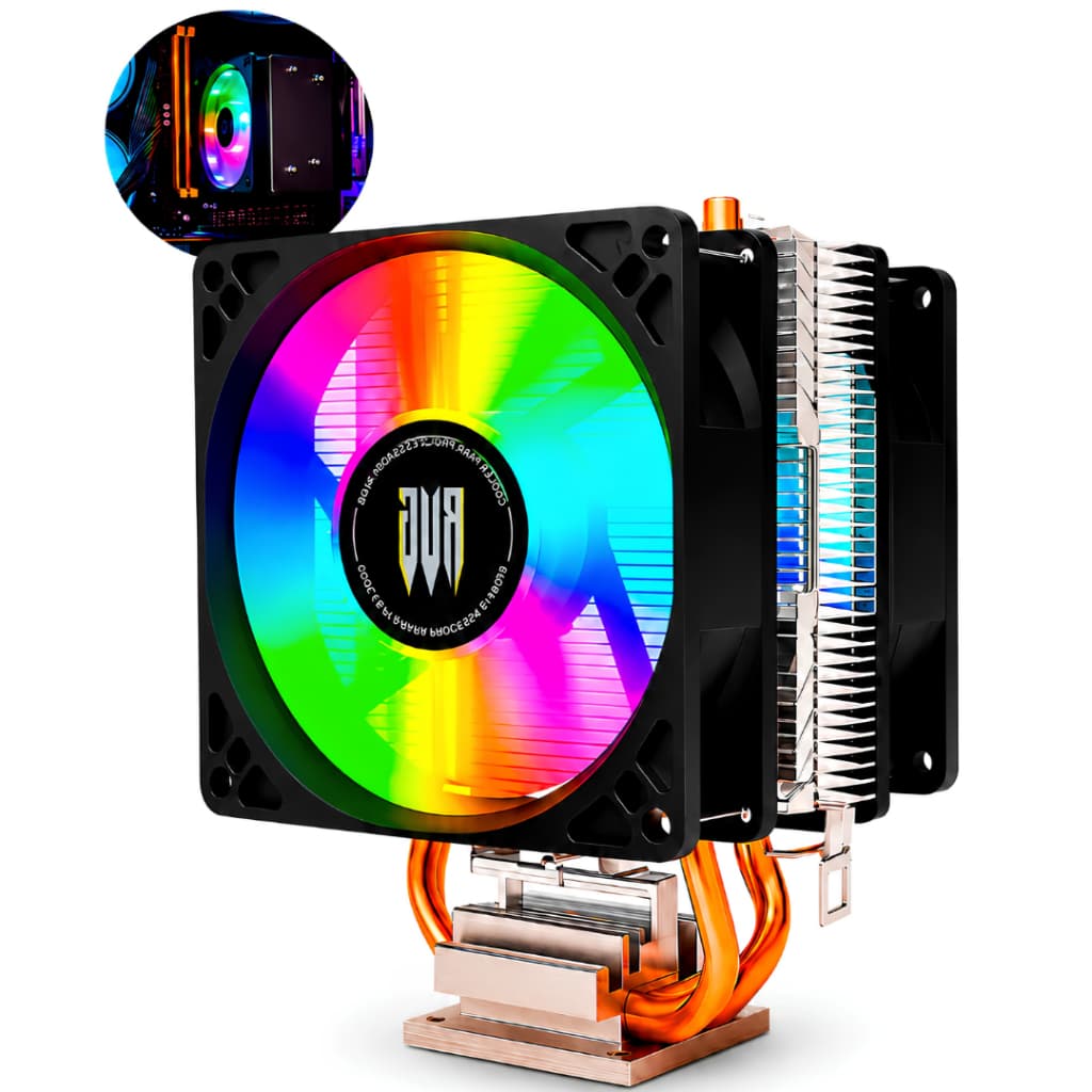 Cooler Processador Intel e AMD Fan Duplo RGB 2 Tubos Cobre TDP 130W 2100RPM Rolamento Hidráulico